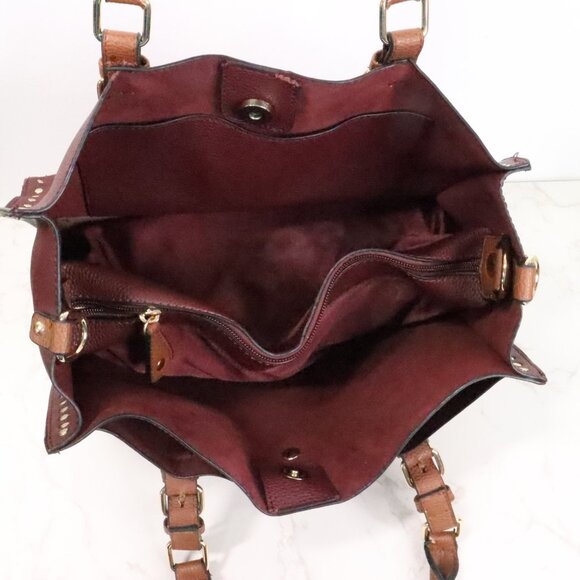 Andrew Marc New York Mahogany Burgandy Brown Vegan Leather Satchel Handbag Purse - Picture 14 of 15